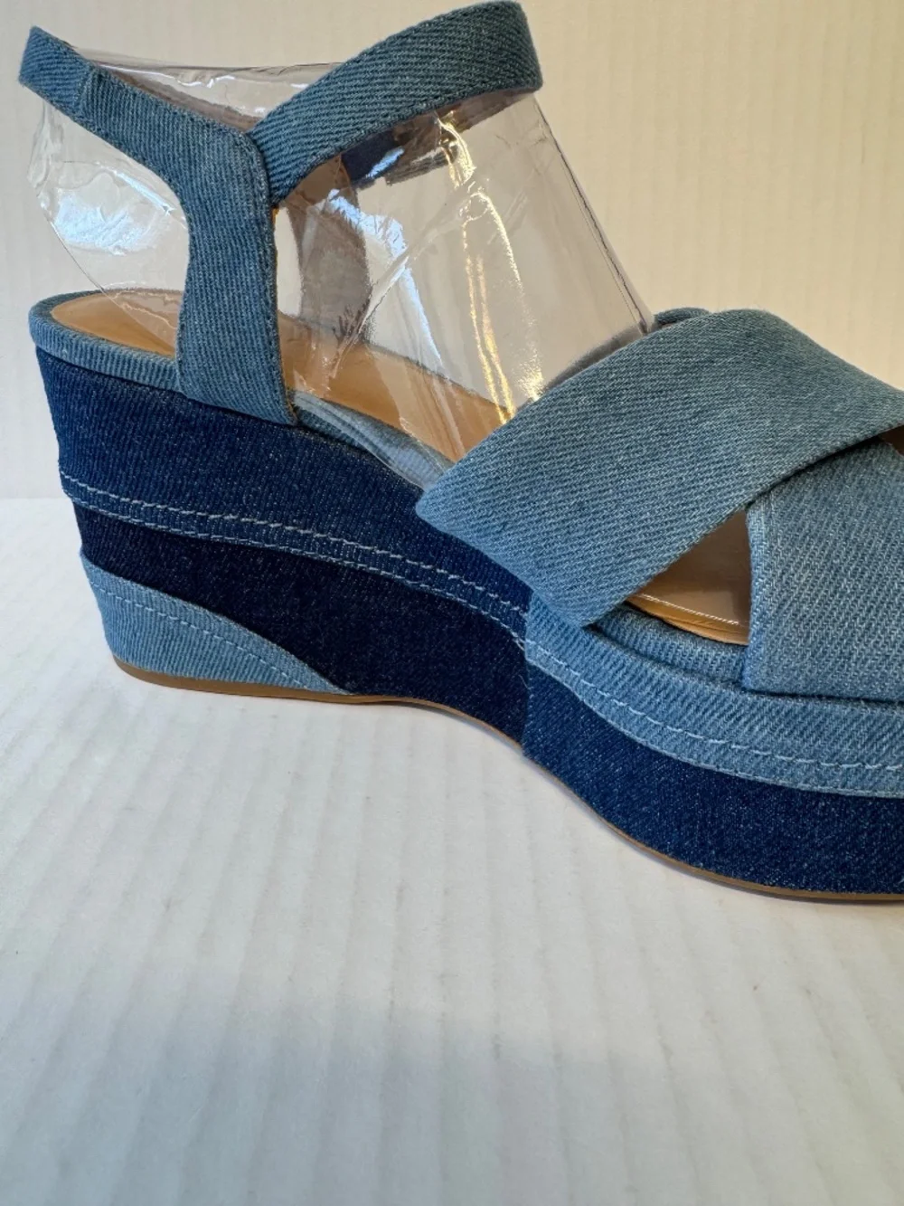 AEROSOLES Denim Blue Crossband Wedge Sandals